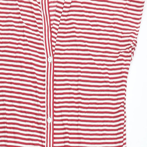 Zara Womens Red Striped Viscose T-Shirt Dress Size S V-Neck Button
