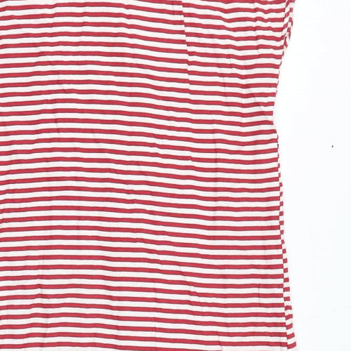 Zara Womens Red Striped Viscose T-Shirt Dress Size S V-Neck Button