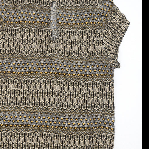 H&M Womens Brown Geometric Viscose Basic T-Shirt Size 8 Round Neck