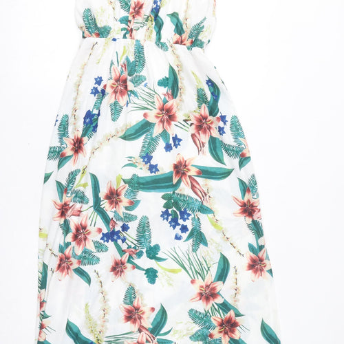 Mela London Womens White Floral Polyester Maxi Size 10 Round Neck Button