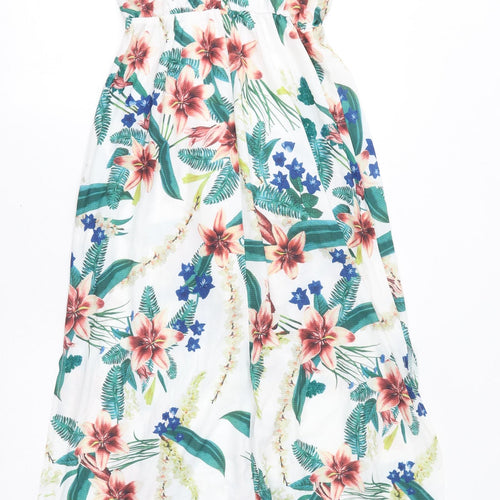 Mela London Womens White Floral Polyester Maxi Size 10 Round Neck Button