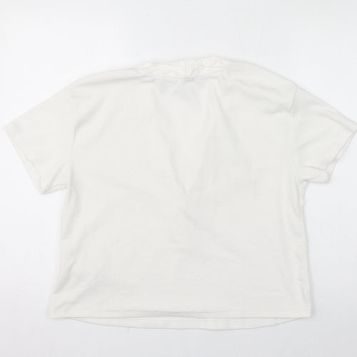 Zara Womens White Polyester Basic T-Shirt Size M V-Neck