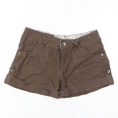 Denim & Co. Womens Brown Cotton Hot Pants Shorts Size 6 L3 in Regular Zip