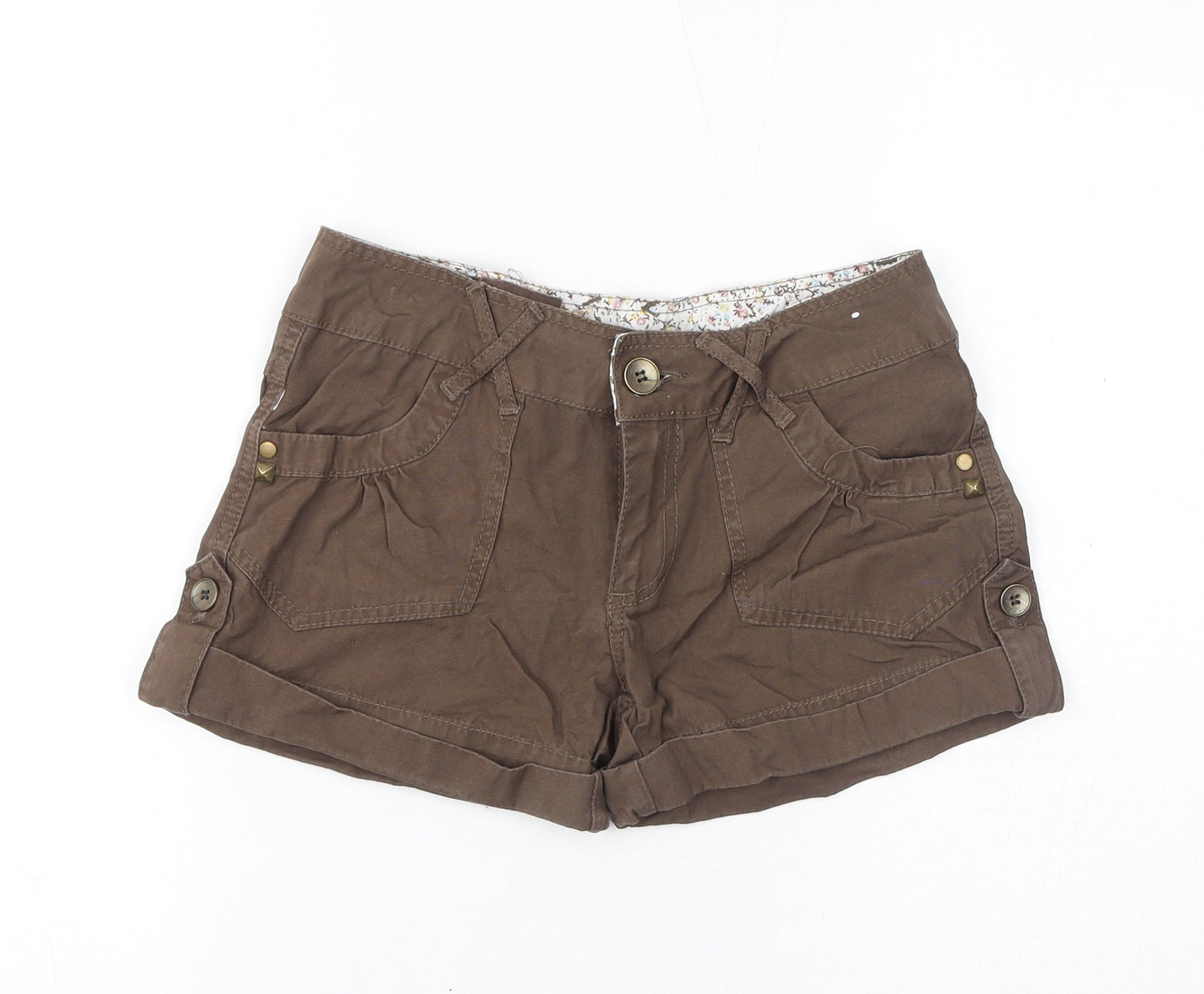 Denim & Co. Womens Brown Cotton Hot Pants Shorts Size 6 L3 in Regular Zip