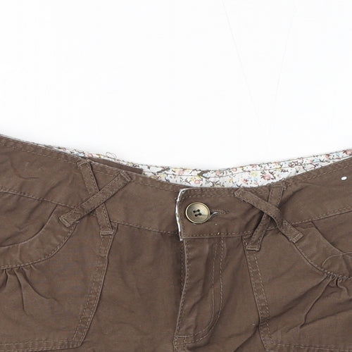 Denim & Co. Womens Brown Cotton Hot Pants Shorts Size 6 L3 in Regular Zip