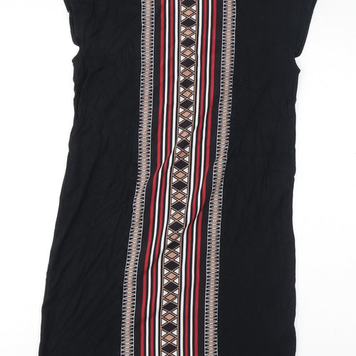 Oasis Womens Black Geometric Viscose T-Shirt Dress Size XS Round Neck Pullover