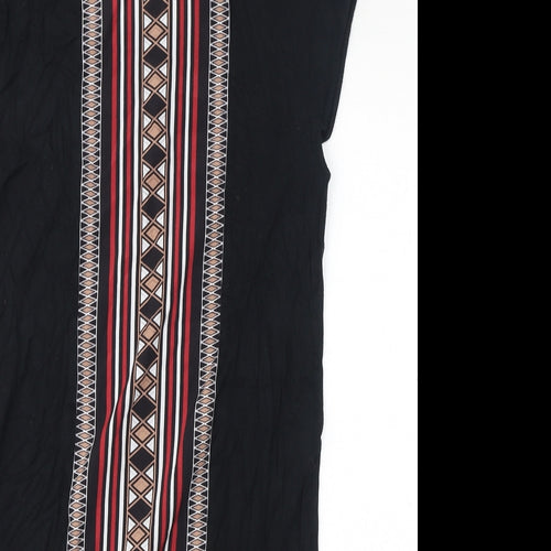 Oasis Womens Black Geometric Viscose T-Shirt Dress Size XS Round Neck Pullover