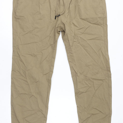 Marks and Spencer Mens Brown Cotton Jogger Trousers Size 2XL L32 in Regular Drawstring