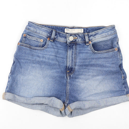 ASOS Womens Blue Cotton Boyfriend Shorts Size 12 L3 in Regular Zip - Inside Leg 3in