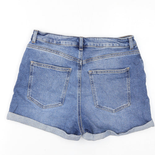 ASOS Womens Blue Cotton Boyfriend Shorts Size 12 L3 in Regular Zip - Inside Leg 3in