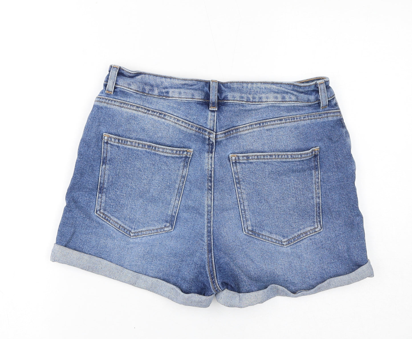 ASOS Womens Blue Cotton Boyfriend Shorts Size 12 L3 in Regular Zip - Inside Leg 3in