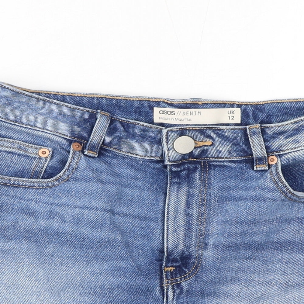 ASOS Womens Blue Cotton Boyfriend Shorts Size 12 L3 in Regular Zip - Inside Leg 3in