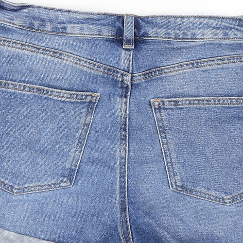 ASOS Womens Blue Cotton Boyfriend Shorts Size 12 L3 in Regular Zip - Inside Leg 3in