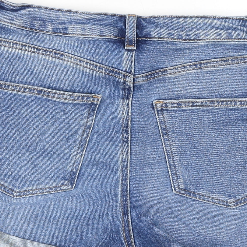 ASOS Womens Blue Cotton Boyfriend Shorts Size 12 L3 in Regular Zip - Inside Leg 3in
