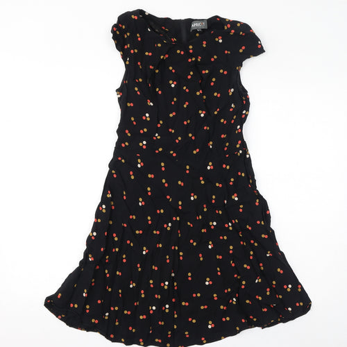 Apricot Womens Black Polka Dot Viscose Mini Size M Round Neck Zip