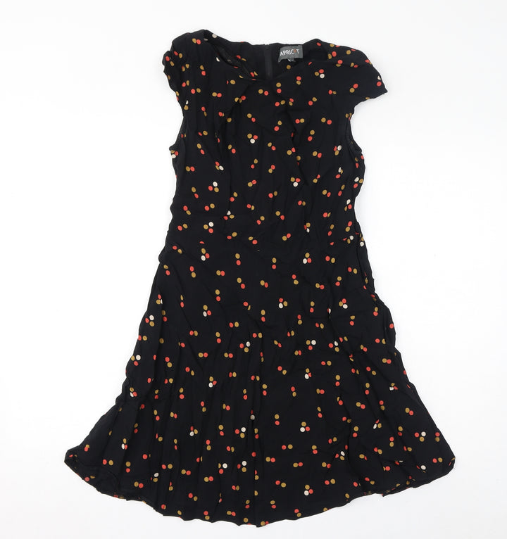 Apricot Womens Black Polka Dot Viscose Mini Size M Round Neck Zip