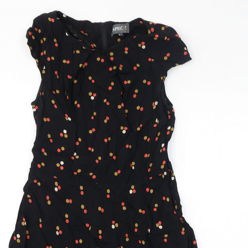 Apricot Womens Black Polka Dot Viscose Mini Size M Round Neck Zip