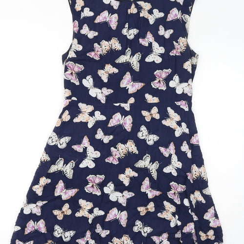 Oasis Womens Blue Geometric Viscose Tank Dress Size 12 Round Neck Zip - Butterflies