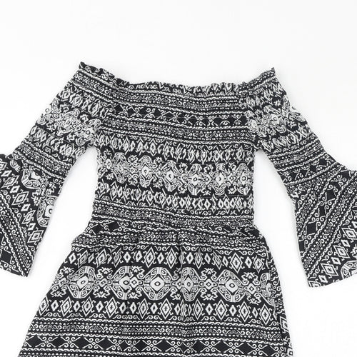Cameo Rose Womens Black Geometric Polyester Fit & Flare Size 8 Off the Shoulder Pullover