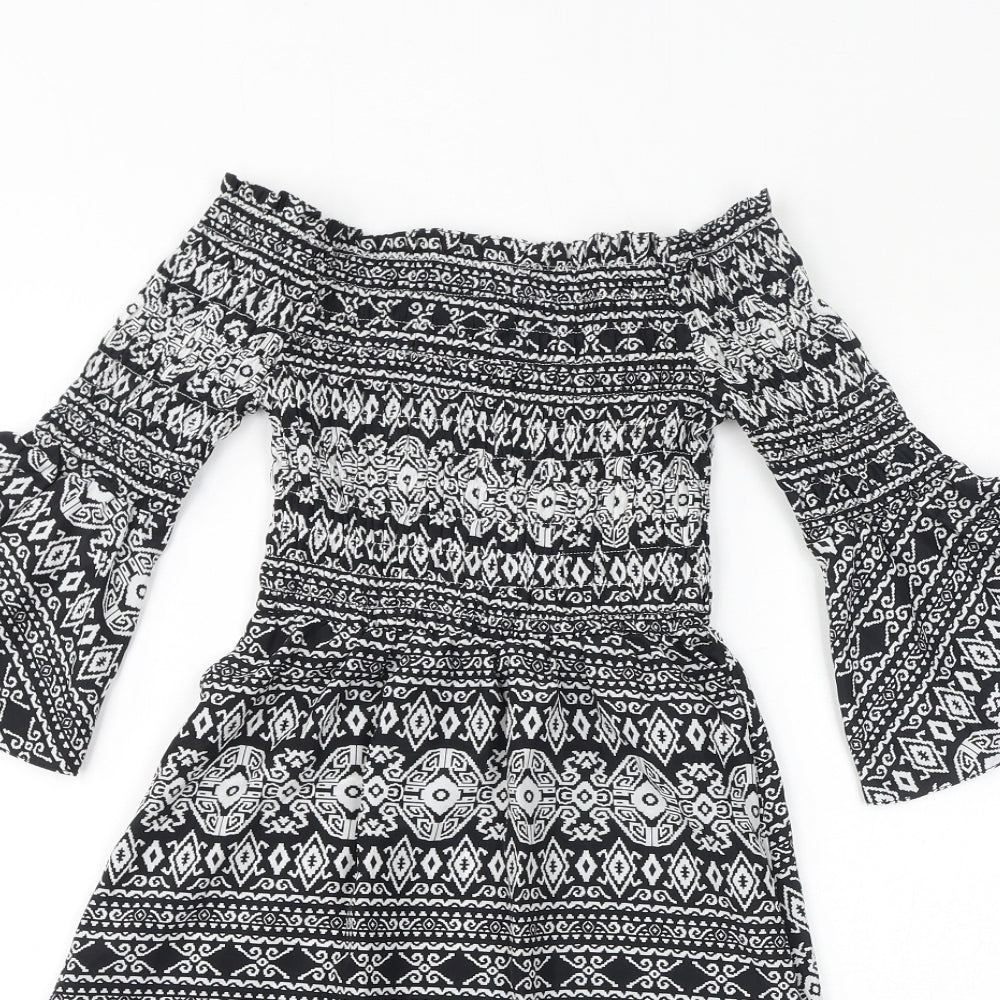 Cameo Rose Womens Black Geometric Polyester Fit & Flare Size 8 Off the Shoulder Pullover
