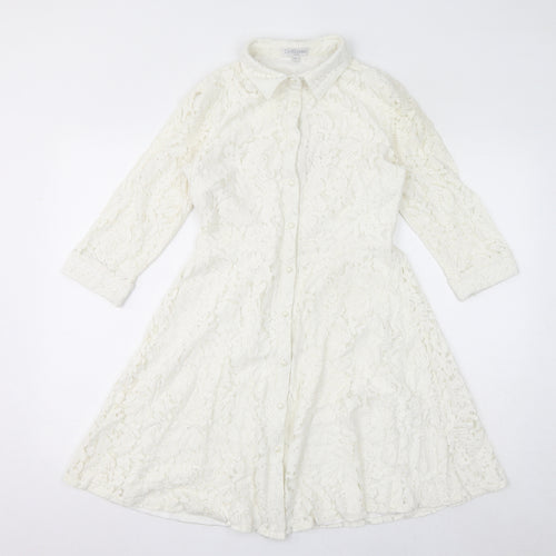 City Godsess Womens White Cotton A-Line Size 10 Collared Button