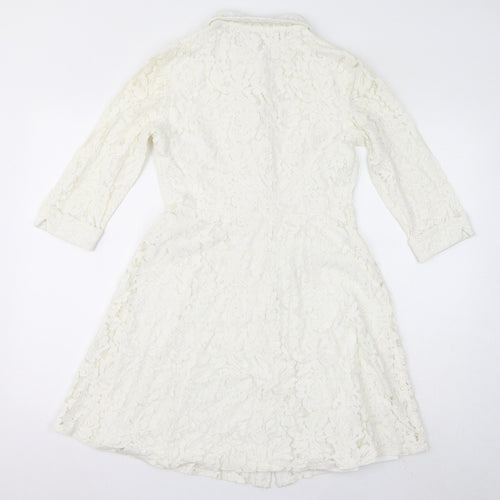 City Godsess Womens White Cotton A-Line Size 10 Collared Button