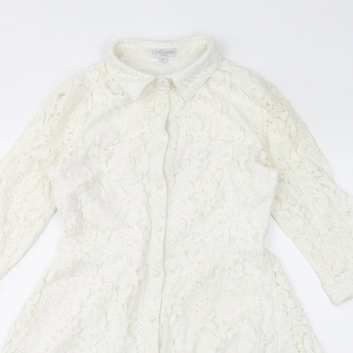 City Godsess Womens White Cotton A-Line Size 10 Collared Button