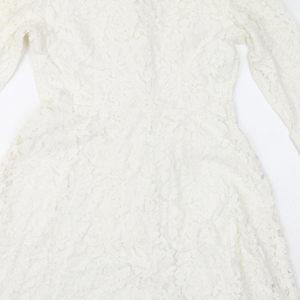 City Godsess Womens White Cotton A-Line Size 10 Collared Button