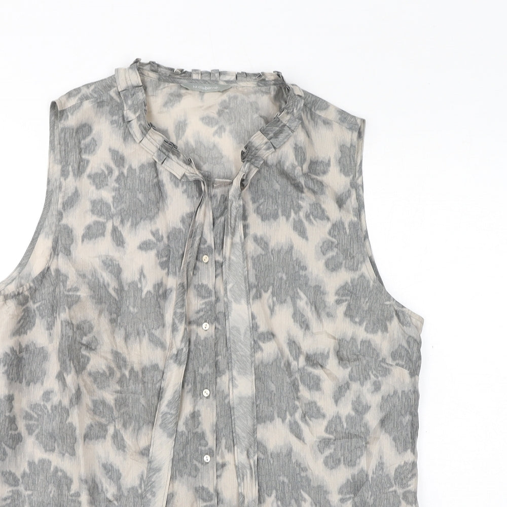 Liz Claiborne Womens Grey Geometric Silk Basic Blouse Size 18 Round Neck
