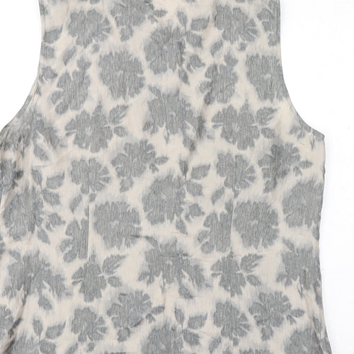 Liz Claiborne Womens Grey Geometric Silk Basic Blouse Size 18 Round Neck