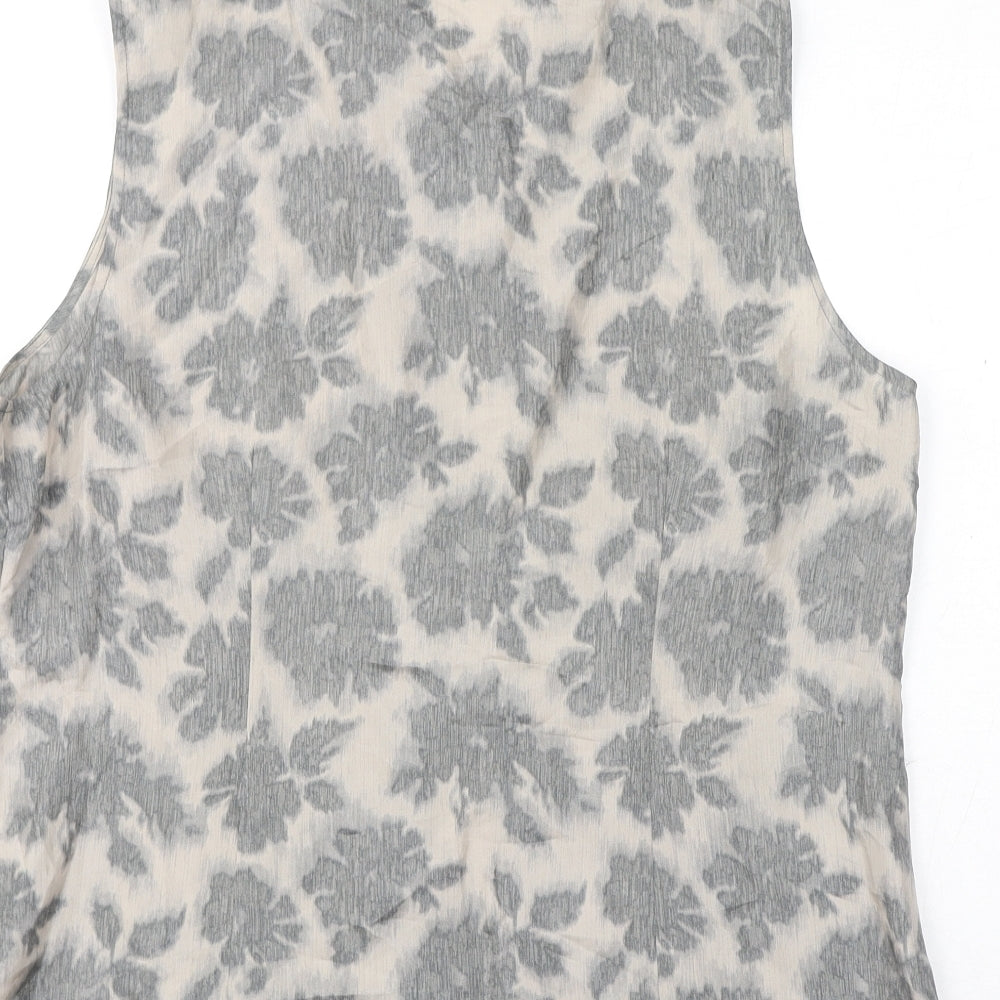 Liz Claiborne Womens Grey Geometric Silk Basic Blouse Size 18 Round Neck
