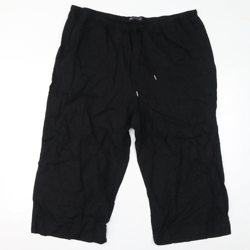 Marks and Spencer Womens Black Linen Cropped Trousers Size 22 L22 in Regular Drawstring