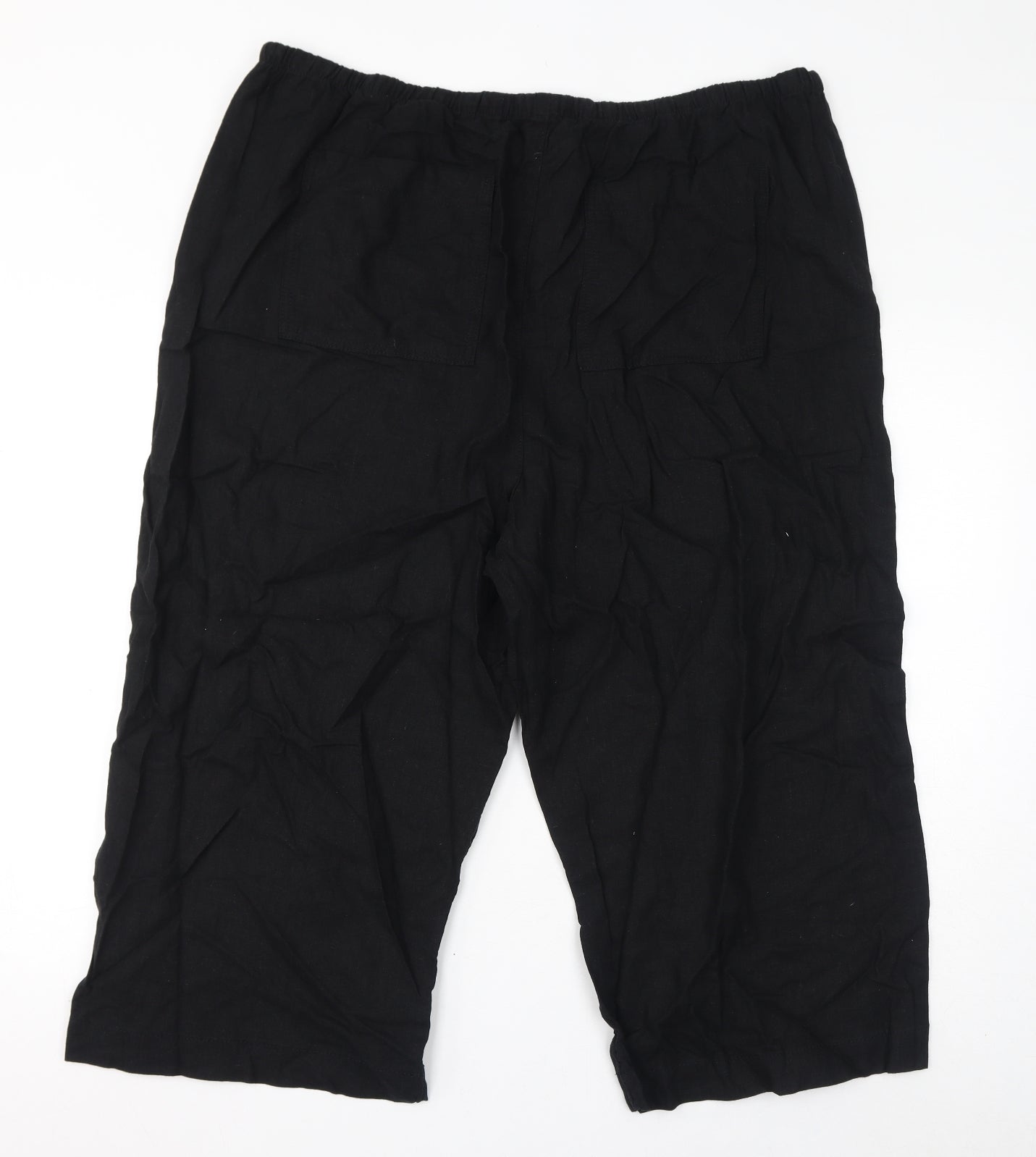 Marks and Spencer Womens Black Linen Cropped Trousers Size 22 L22 in Regular Drawstring