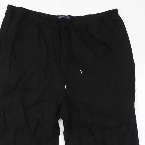 Marks and Spencer Womens Black Linen Cropped Trousers Size 22 L22 in Regular Drawstring