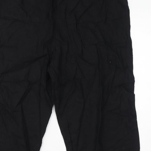 Marks and Spencer Womens Black Linen Cropped Trousers Size 22 L22 in Regular Drawstring