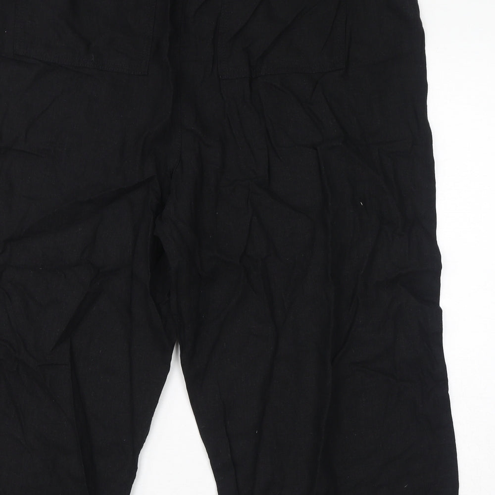 Marks and Spencer Womens Black Linen Cropped Trousers Size 22 L22 in Regular Drawstring