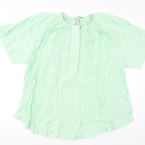 H&M Womens Green Polyester Basic T-Shirt Size XL Round Neck