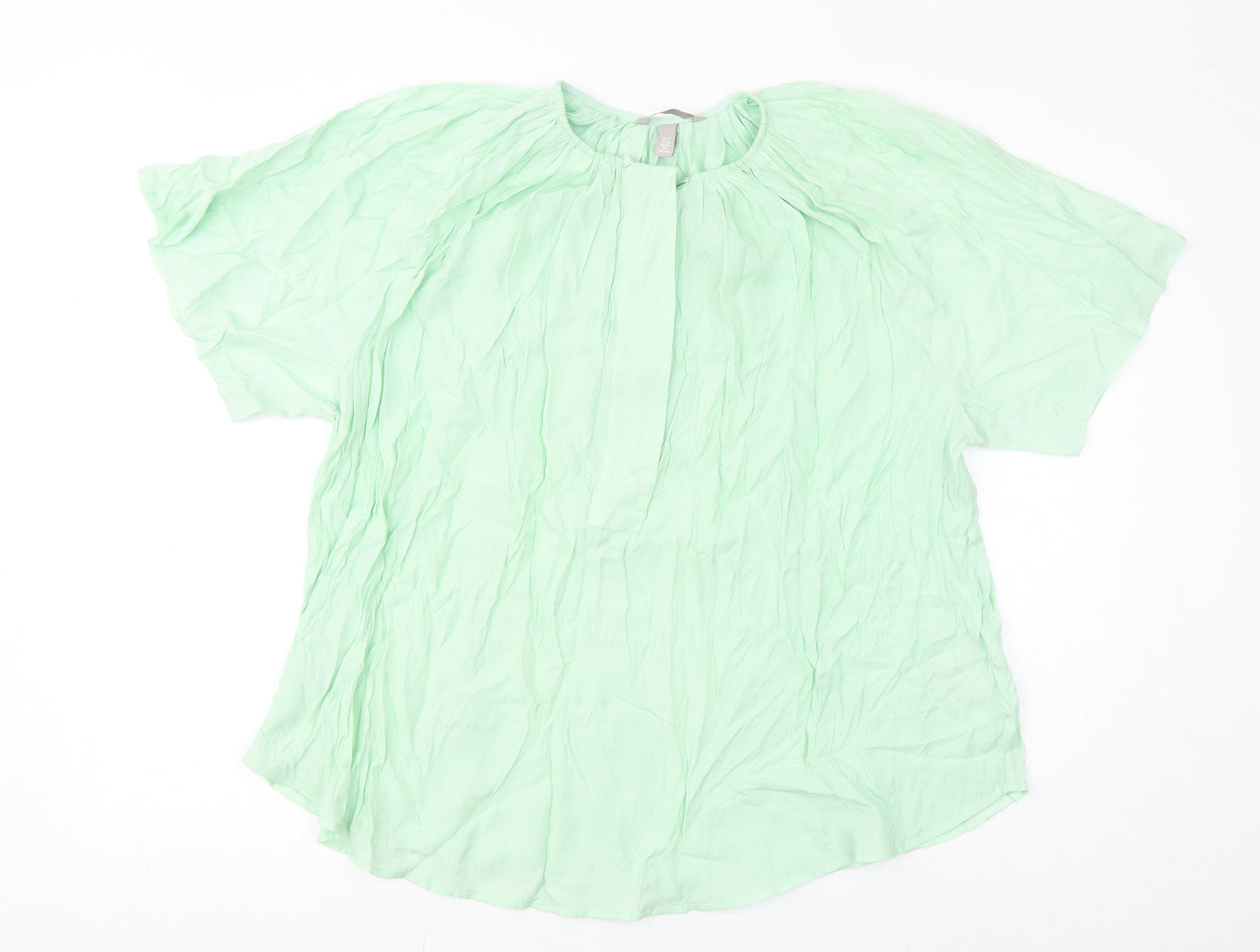 H&M Womens Green Polyester Basic T-Shirt Size XL Round Neck