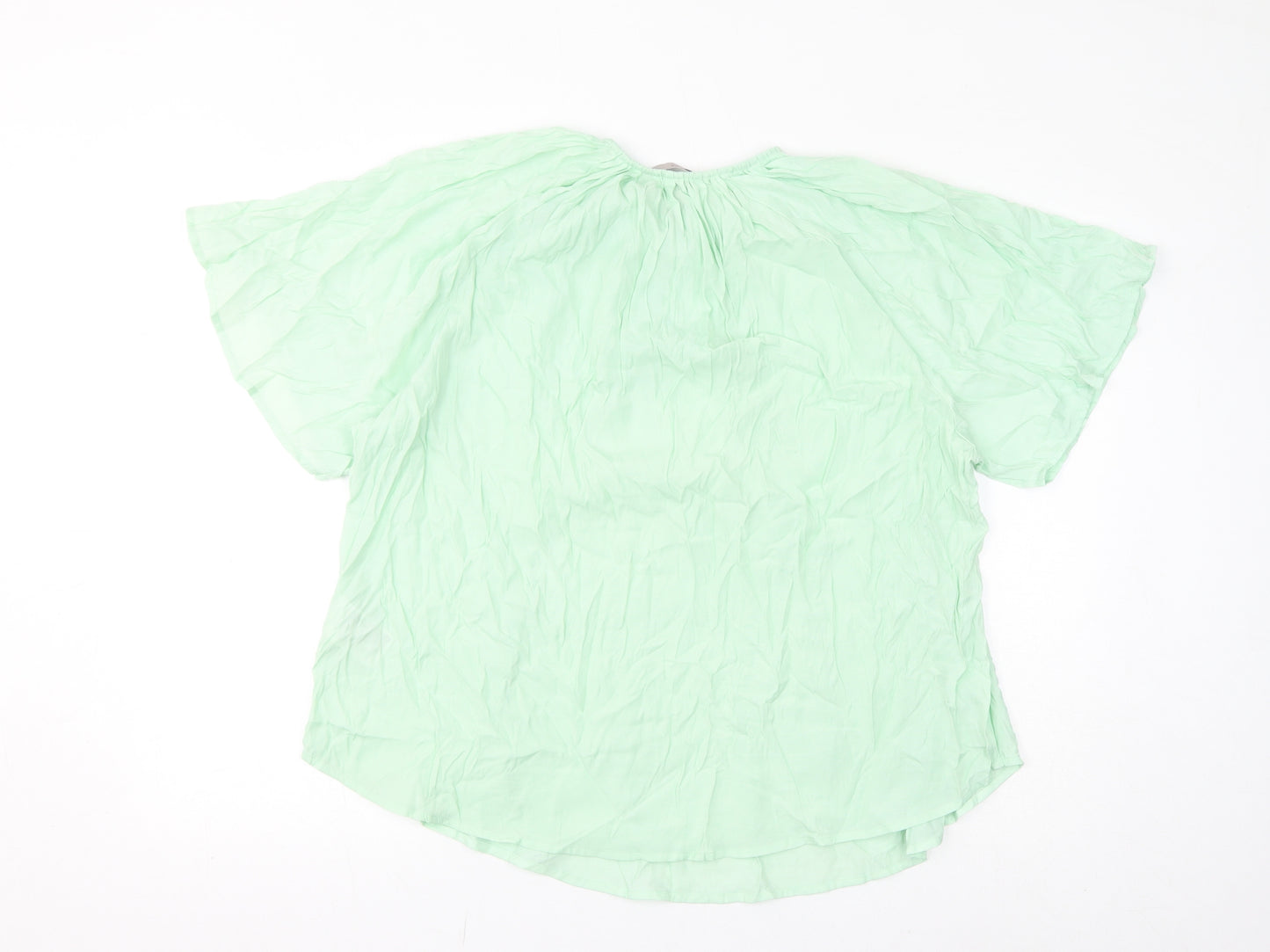H&M Womens Green Polyester Basic T-Shirt Size XL Round Neck