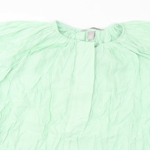 H&M Womens Green Polyester Basic T-Shirt Size XL Round Neck