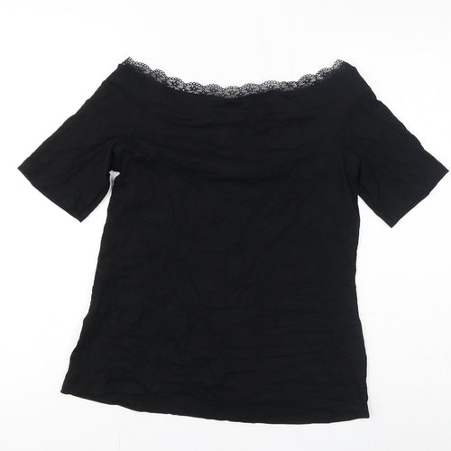 &et Womens Black Viscose Basic T-Shirt Size 14 V-Neck - Lace