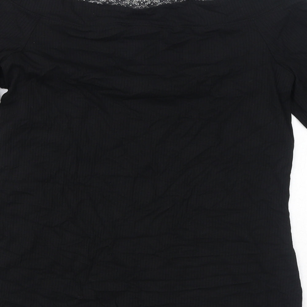 &et Womens Black Viscose Basic T-Shirt Size 14 V-Neck - Lace