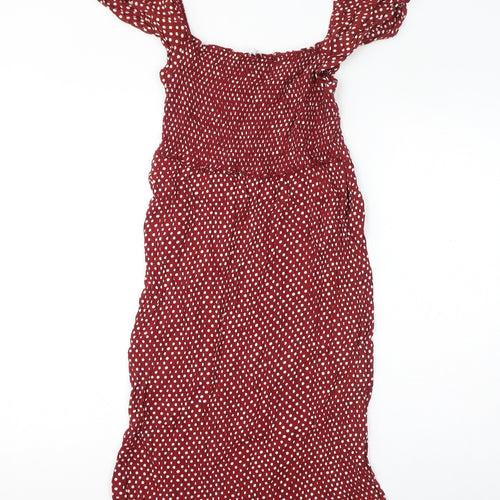 NEXT Womens Red Polka Dot Viscose Mini Size 12 Off the Shoulder Pullover