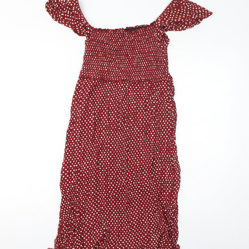 NEXT Womens Red Polka Dot Viscose Mini Size 12 Off the Shoulder Pullover