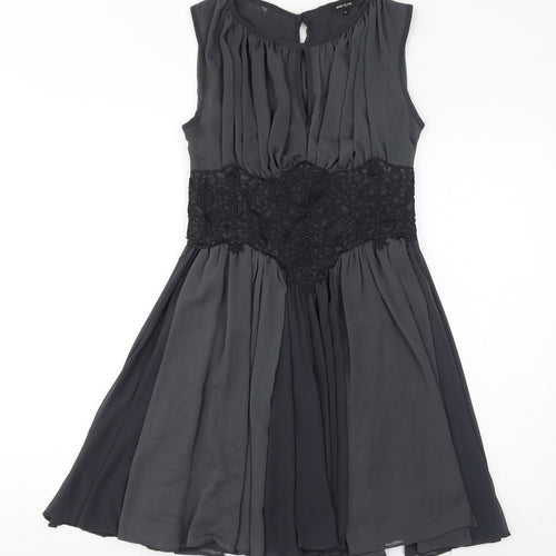 River Island Womens Grey Polyester Fit & Flare Size 10 Round Neck Button - Lace Detail