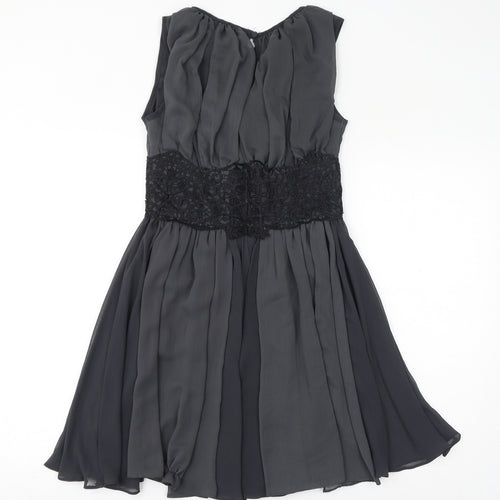 River Island Womens Grey Polyester Fit & Flare Size 10 Round Neck Button - Lace Detail