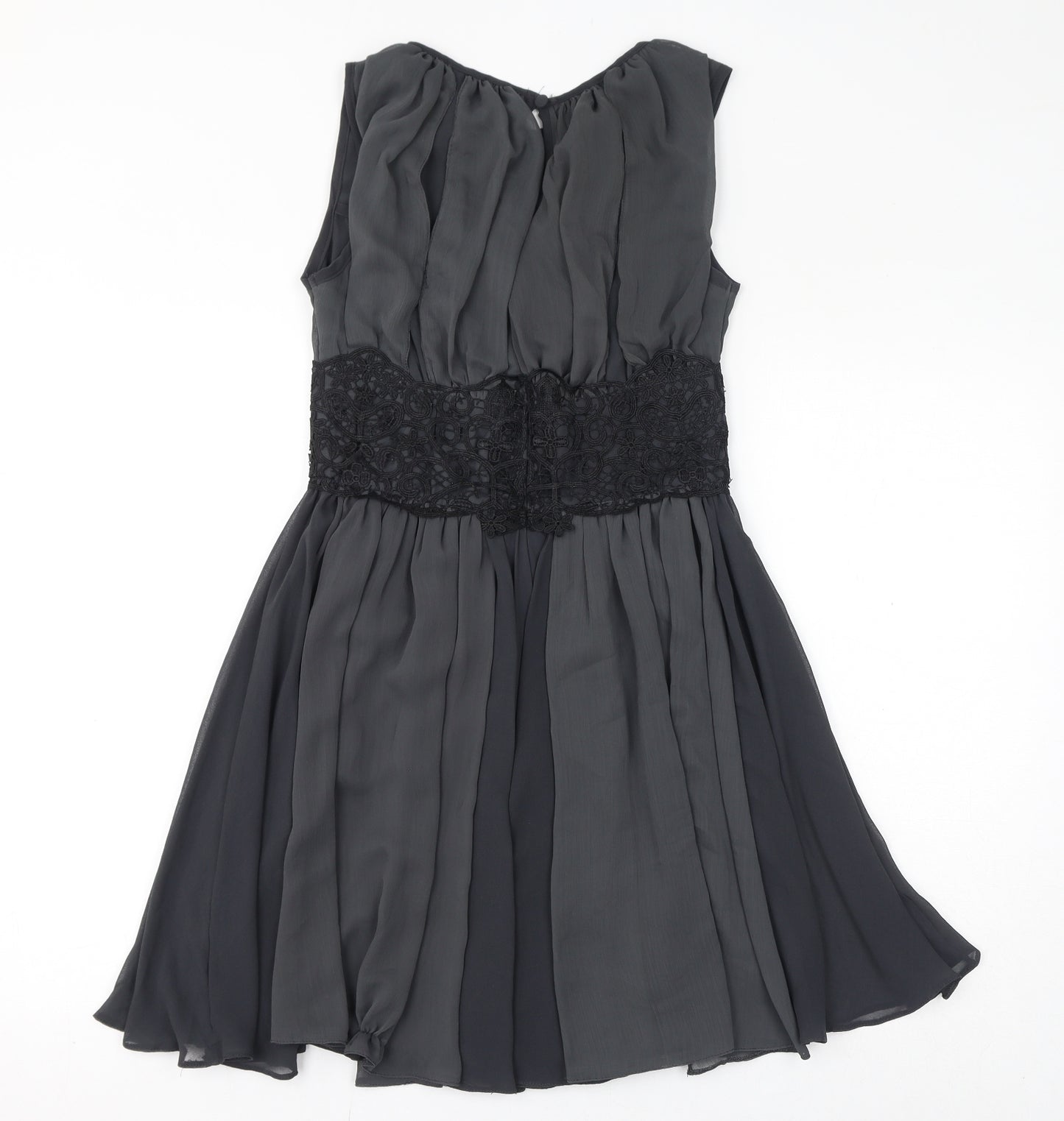 River Island Womens Grey Polyester Fit & Flare Size 10 Round Neck Button - Lace Detail