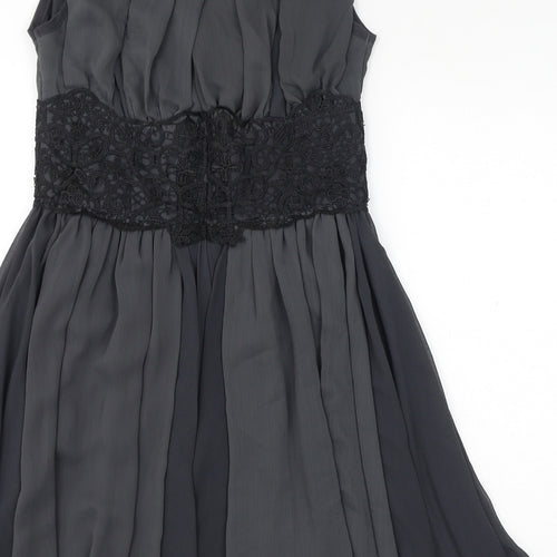River Island Womens Grey Polyester Fit & Flare Size 10 Round Neck Button - Lace Detail