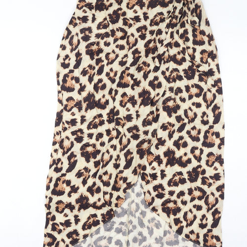 ASOS Womens Brown Animal Print Viscose Wrap Skirt Size 10 Button - Leopard Print