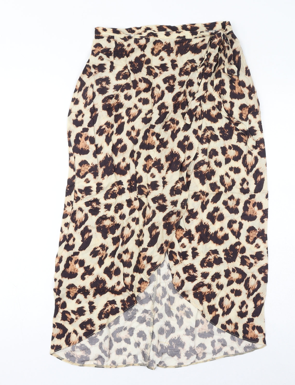 ASOS Womens Brown Animal Print Viscose Wrap Skirt Size 10 Button - Leopard Print